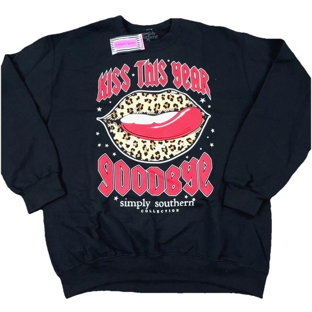 Simply Southern Sweatshirt Women Medium Black Crewneck‎ Sweater Ladies Cheetah